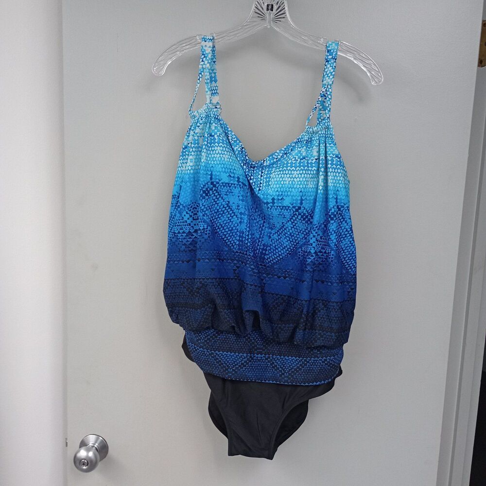 Swimsuits For All 1 Piece Geometric Print Bloused Swimsuit Sz 14 Built-in Bra